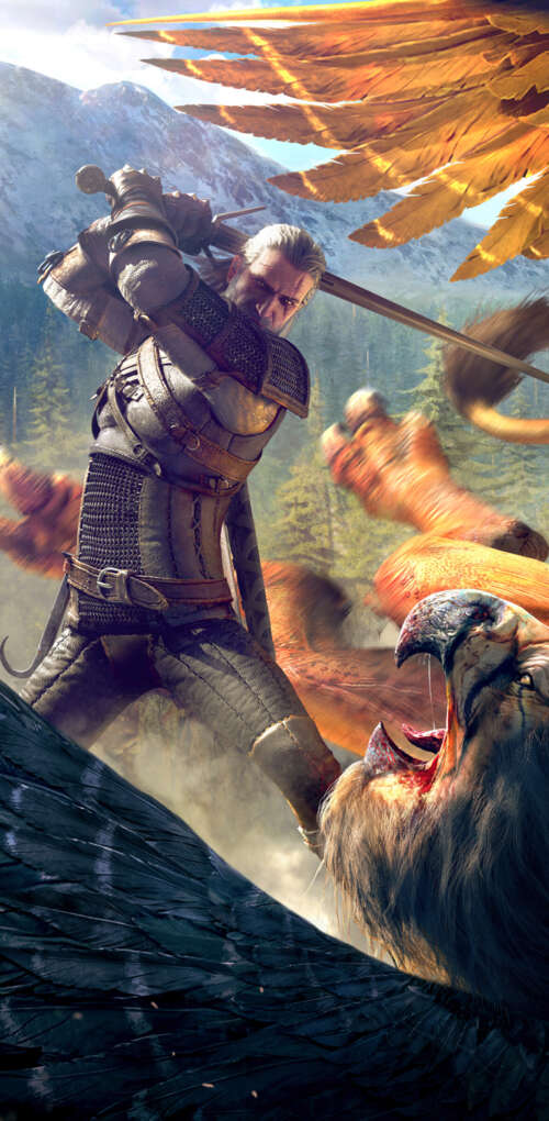 Geralt of Rivia from The Witcher 3: Wild Hunt featuring his iconic white hair and... Huawei Mate 30 Pro