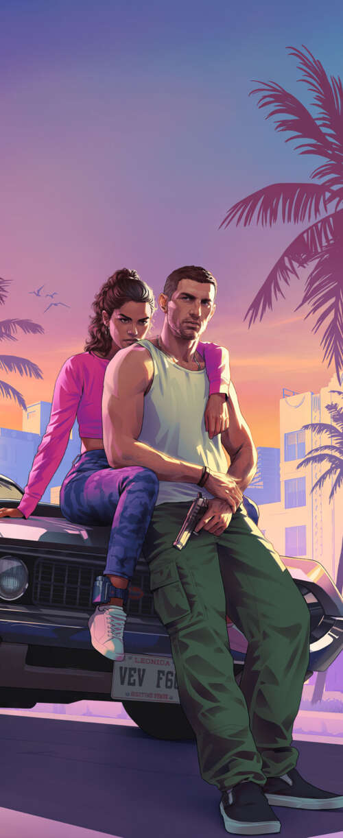 A cinematic portrait of a character in the Grand Theft Auto VI art style, featuring... Meizu Note 16 cell phone backgrounds free