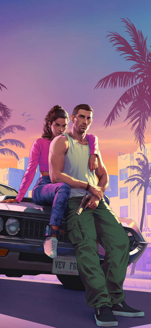 A cinematic portrait of a character in the Grand Theft Auto VI art style, featuring... Oppo Find X9 Ultra download free phone wallpaper
