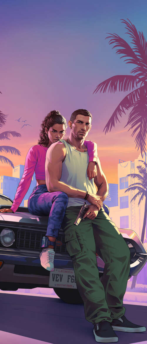 A cinematic portrait of a character in the Grand Theft Auto VI art style, featuring... nubia Flip 3 background images hd