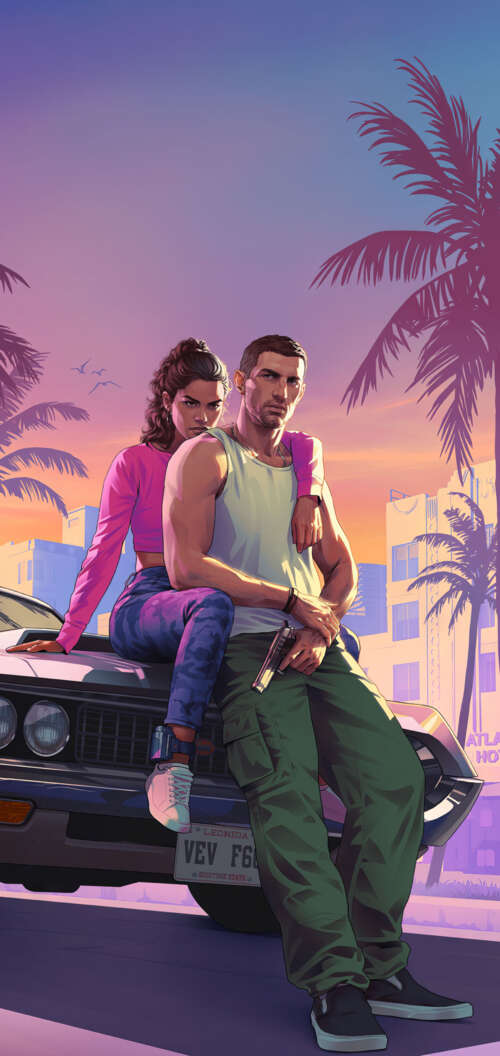 A cinematic portrait of a character in the Grand Theft Auto VI art style, featuring... TCL K70 download free wallpaper for phone