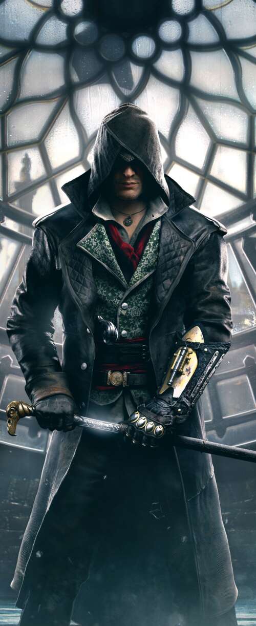 A cinematic portrait of Jacob Frye from the video game Assassin's Creed: Syndicate. Meizu Note 16 download free phone wallpaper
