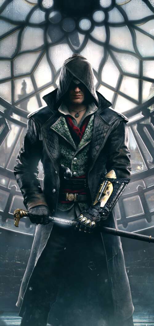 A cinematic portrait of Jacob Frye from the video game Assassin's Creed: Syndicate. Oppo A6c mobile wallpaper