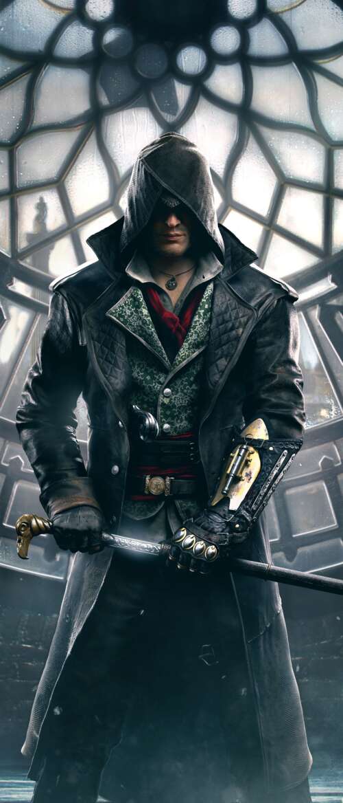 A cinematic portrait of Jacob Frye from the video game Assassin's Creed: Syndicate. Samsung Galaxy Z Flip7 free wallpaper