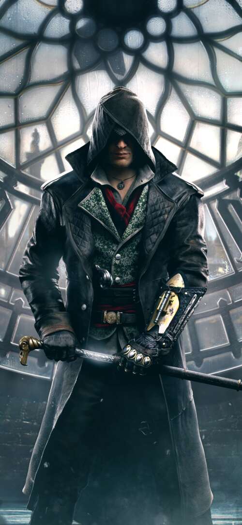 A cinematic portrait of Jacob Frye from the video game Assassin's Creed: Syndicate. Apple iPhone 16e cell phone backgrounds free