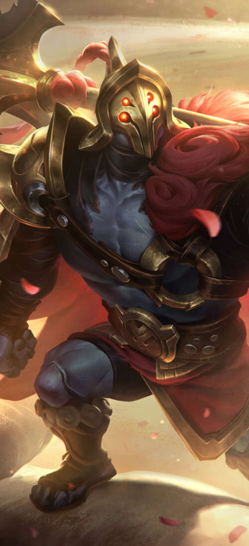 Jax from League of Legends prepared for combat with his iconic weapon. mobile wallpaper