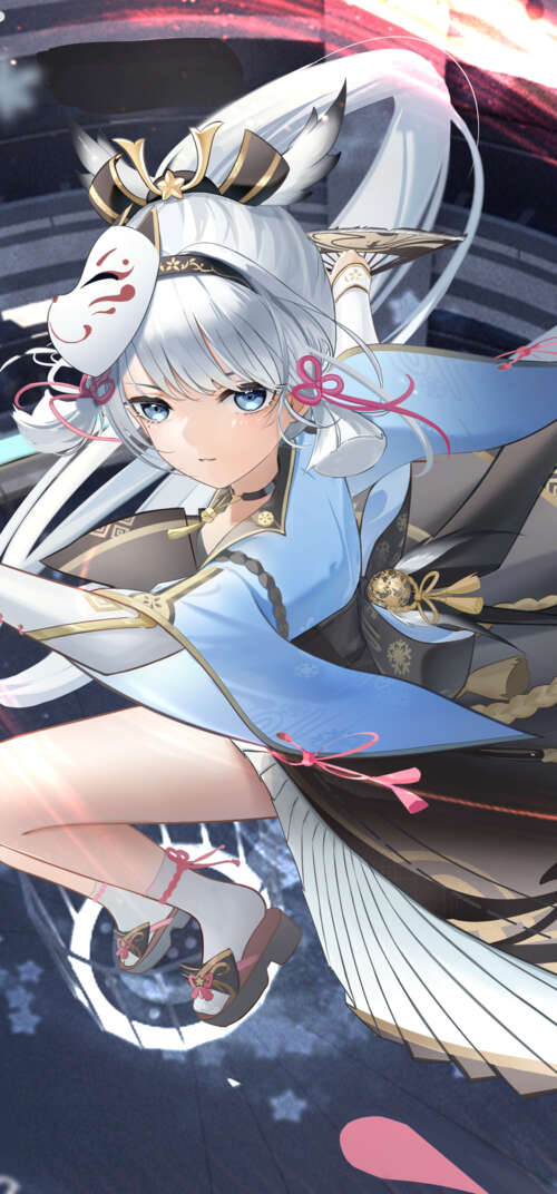 A high-quality character portrait of Kamisato Ayaka from Genshin Impact. Samsung Galaxy S26 Ultra high definition wallpaper