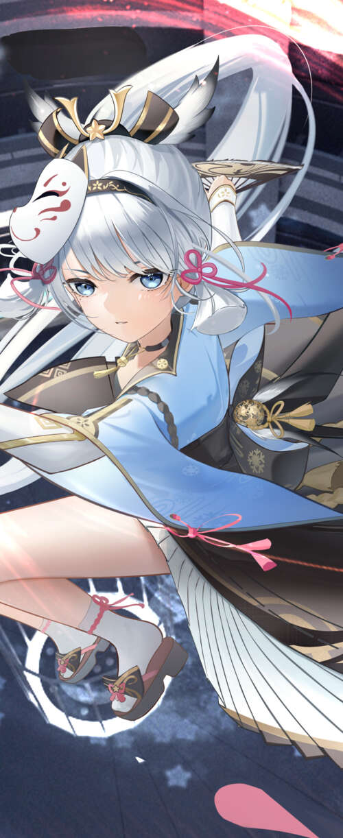 A high-quality character portrait of Kamisato Ayaka from Genshin Impact. Meizu Note 16 hd background