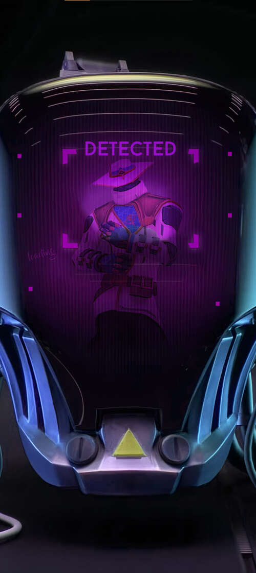 The robotic combat agent KAY/O from the video game Valorant in a tactical pose. Oukitel WP58 Pro hand phone wallpaper