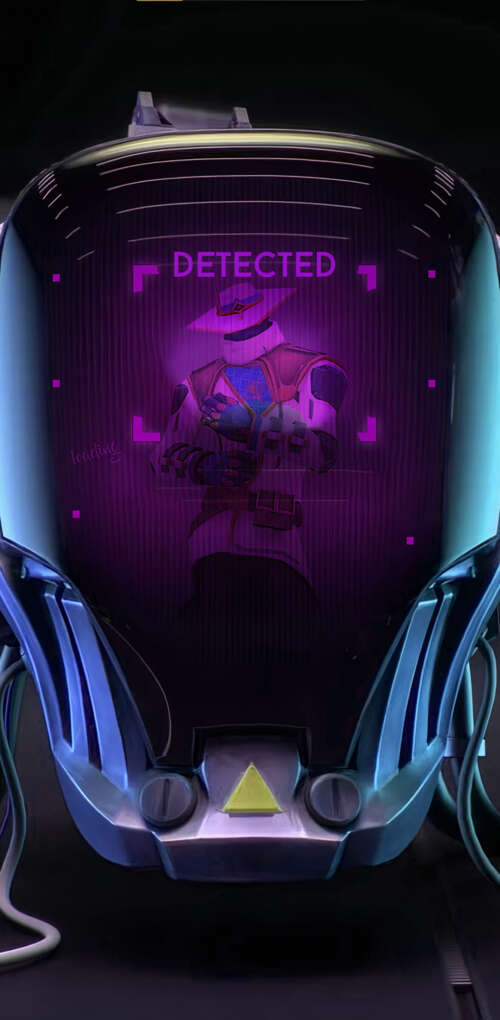 The robotic combat agent KAY/O from the video game Valorant in a tactical pose. Huawei Mate 30 Pro lock screen wallpaper