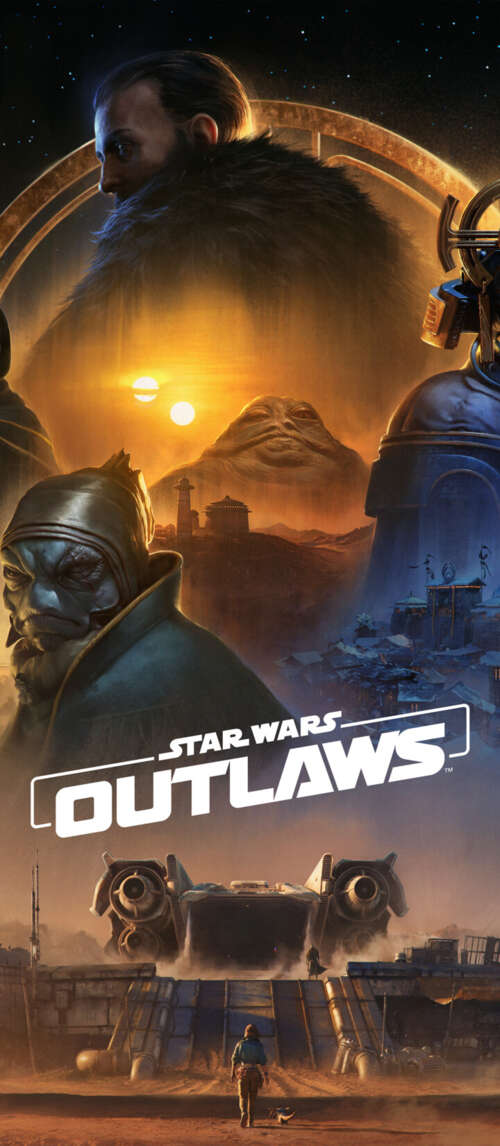 A cinematic shot featuring Kay Vess from the video game Star Wars Outlaws.