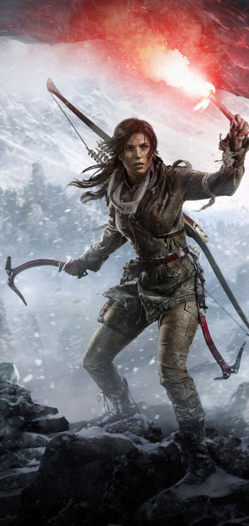Close-up of Lara Croft from the video game Rise of the Tomb Raider TCL K70 download free phone wallpaper