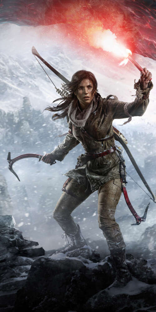Close-up of Lara Croft from the video game Rise of the Tomb Raider Doogee Fire 3 Max hd background