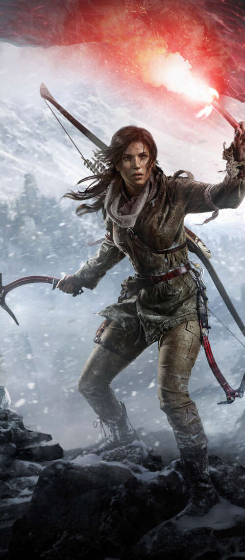 Close-up of Lara Croft from the video game Rise of the Tomb Raider Doogee S300 Plus wallpaper photo gallery download