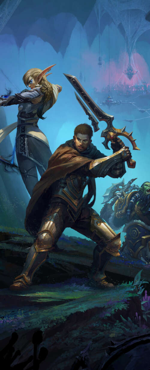 Alleria Windrunner, Anduin Wrynn, and Thrall from World of Warcraft hand phone wallpaper