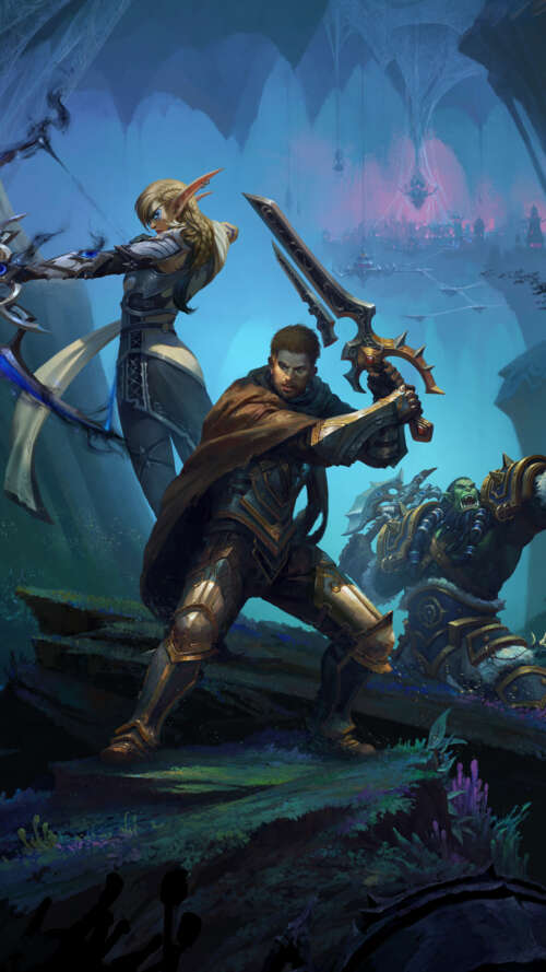 Alleria Windrunner, Anduin Wrynn, and Thrall from World of Warcraft lava Play Max hd background