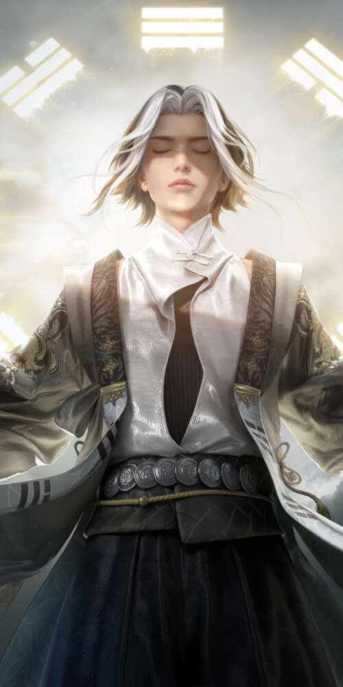 A magical mage character from Naraka: Bladepoint performing a spell. Doogee Fire 3 Max hand phone wallpaper