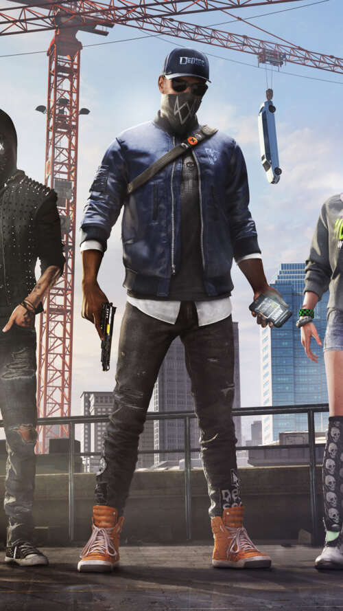 A group portrait of Marcus Holloway, Sitara Dhawan, and Wrench, the iconic hacker... lava Play Max lock screen wallpaper