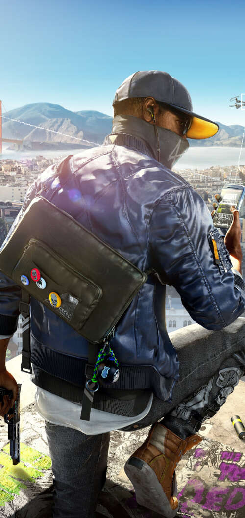 Marcus Holloway from the video game Watch Dogs 2 in an urban hacking setting. Oppo A6c pictures for wallpaper