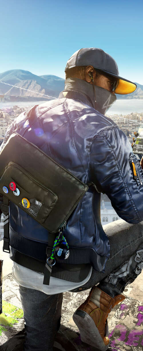 Marcus Holloway from the video game Watch Dogs 2 in an urban hacking setting. Meizu Note 16 background images hd