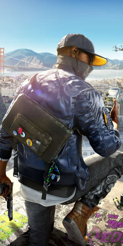 Marcus Holloway from the video game Watch Dogs 2 in an urban hacking setting. Doogee Fire 3 Max high definition wallpaper