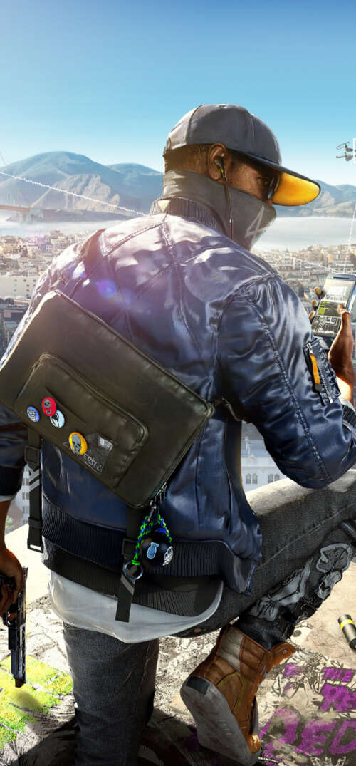 Marcus Holloway from the video game Watch Dogs 2 in an urban hacking setting. UmiDigi Umidigi X free background