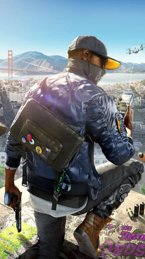 Marcus Holloway from the video game Watch Dogs 2 in an urban hacking setting. lava Play Max download free wallpaper for phone