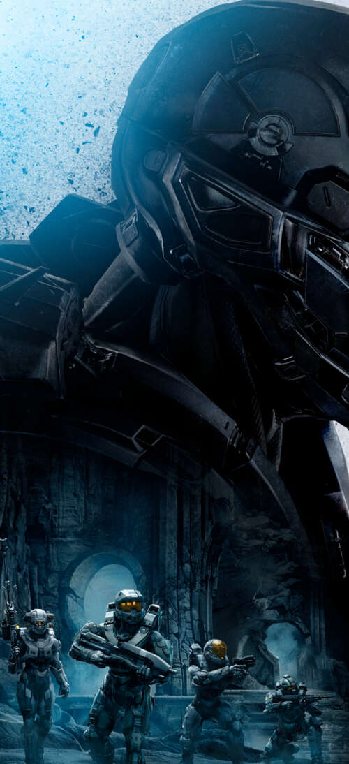 Master Chief in his signature MJOLNIR armor from the Halo video game franchise.
