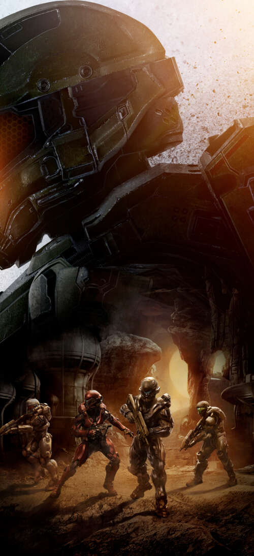 Master Chief in his signature MJOLNIR armor from the Halo video game series.