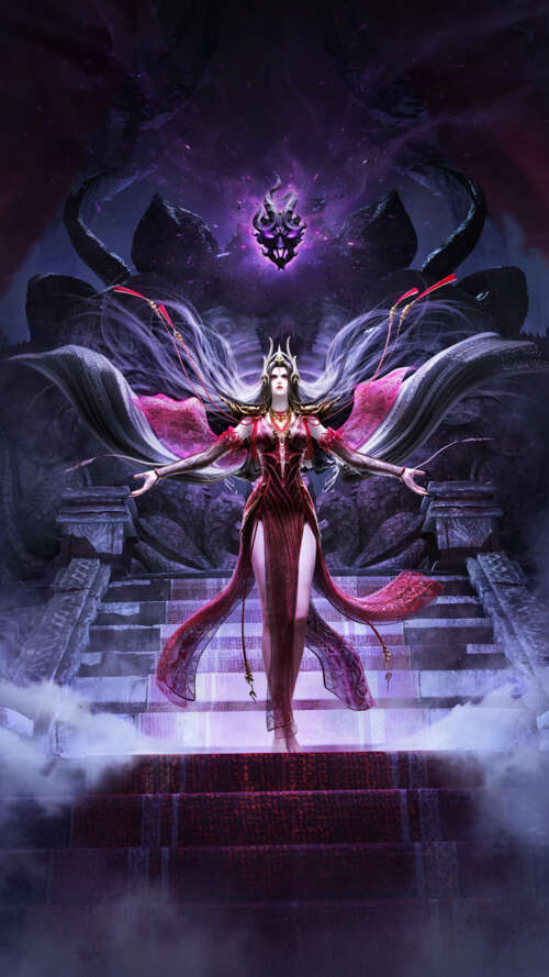 A mysterious witch-like character from the video game Naraka: Bladepoint featuring... lava Play Max hand phone wallpaper