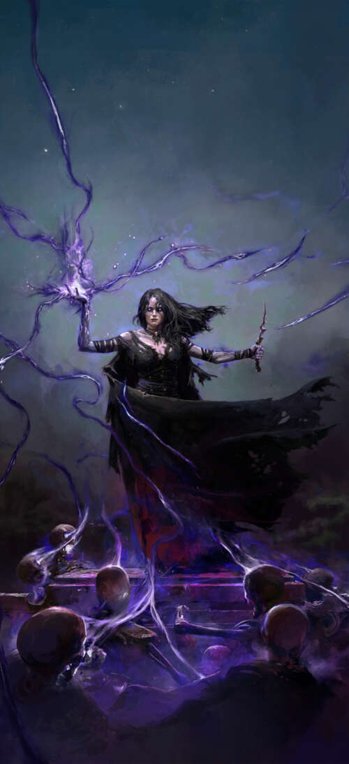 A dark Necromancer character from Path of Exile 2 surrounded by necrotic magic and... realme neo7 Turbo free hd wallpapers