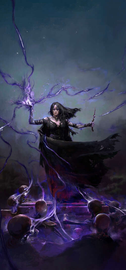A dark Necromancer character from Path of Exile 2 surrounded by necrotic magic and... Samsung Galaxy S26 Ultra background images hd