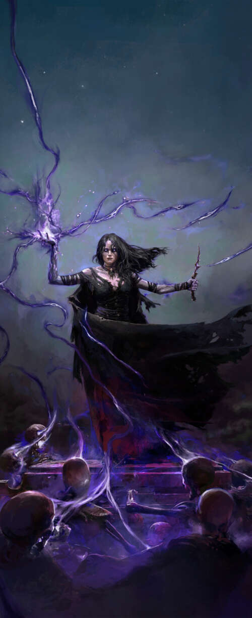 A dark Necromancer character from Path of Exile 2 surrounded by necrotic magic and... Meizu Note 16 free background images