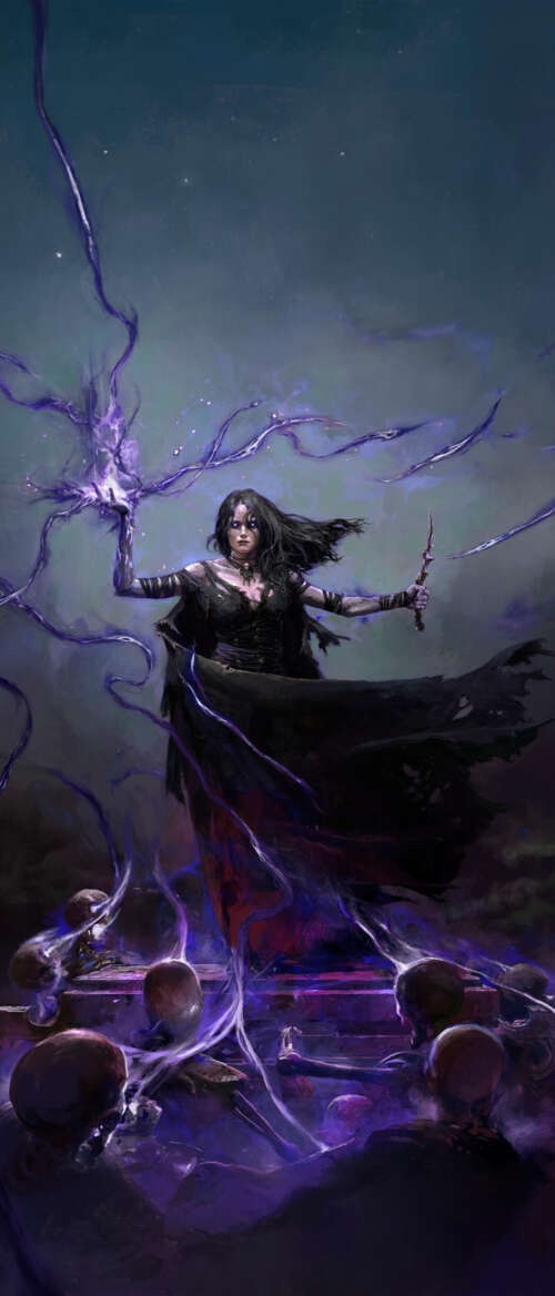 A dark Necromancer character from Path of Exile 2 surrounded by necrotic magic and... nubia Flip 3 wallpaper