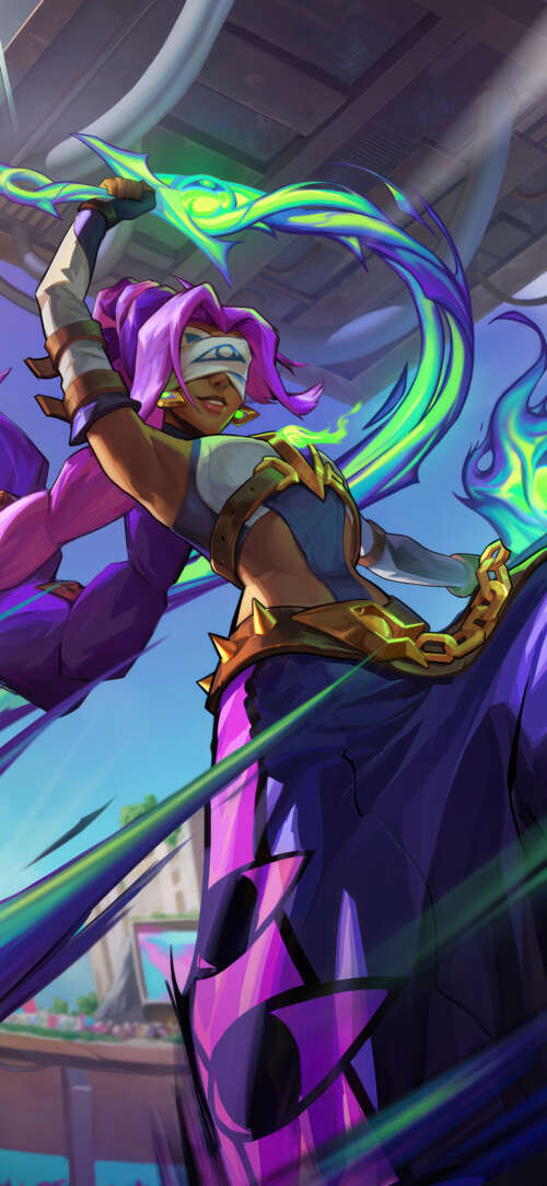 Illustrazioni dettagliate del personaggio di Nilah, tratta dal videogioco League... Sony Xperia 1 VII