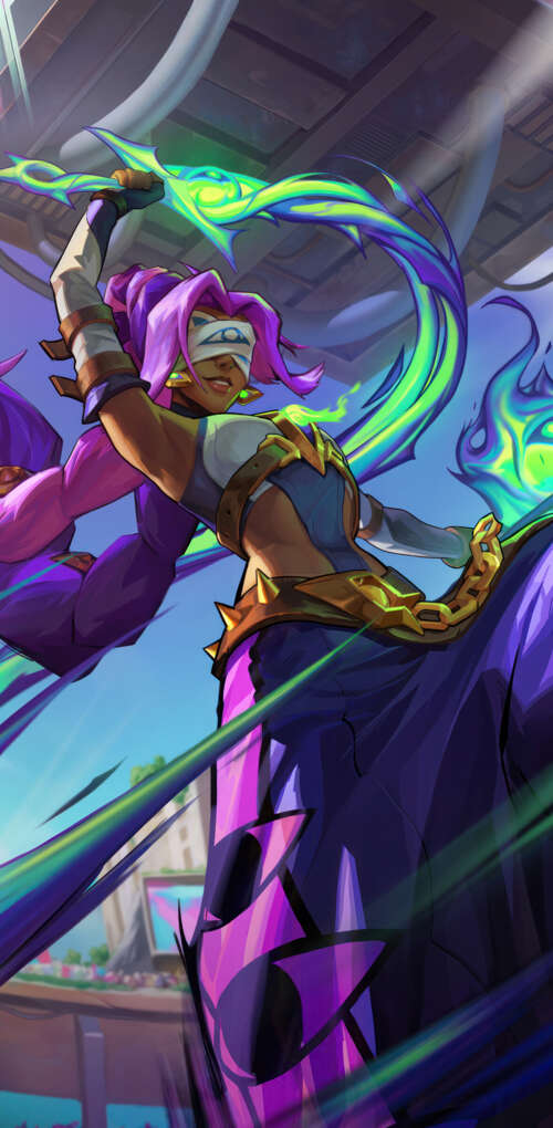 Detailed character art of Nilah from League of Legends featuring her signature blue... Huawei Mate 30 Pro wallpapers for android