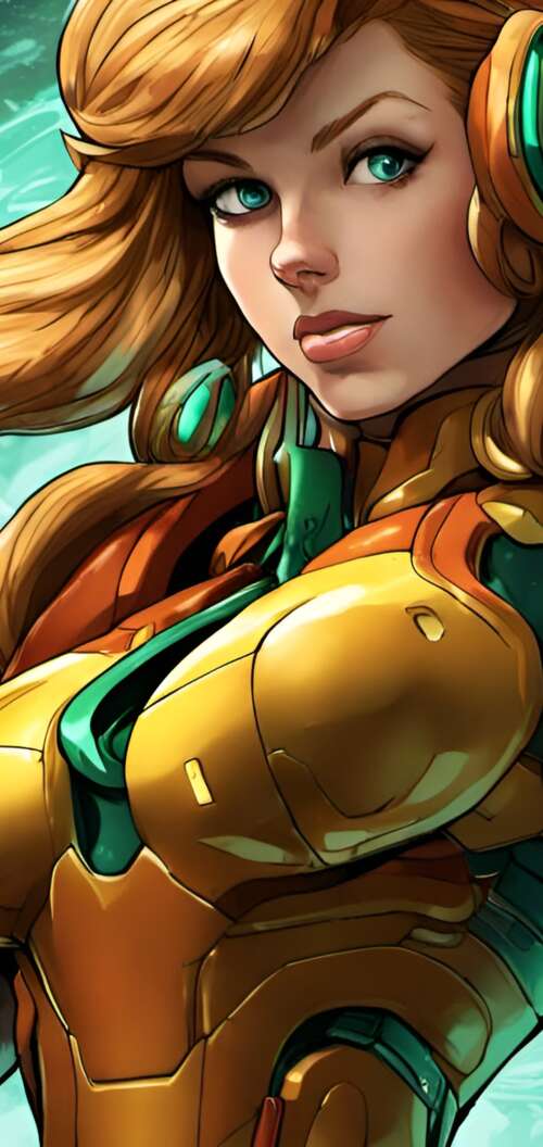 Samus Aran wearing her iconic Power Suit from the Metroid video game series. Oppo A6c hd background