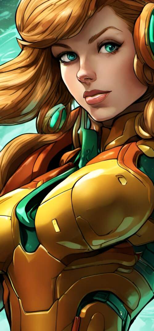 Samus Aran wearing her iconic Power Suit from the Metroid video game series. Samsung Galaxy S26 Ultra free hd wallpapers