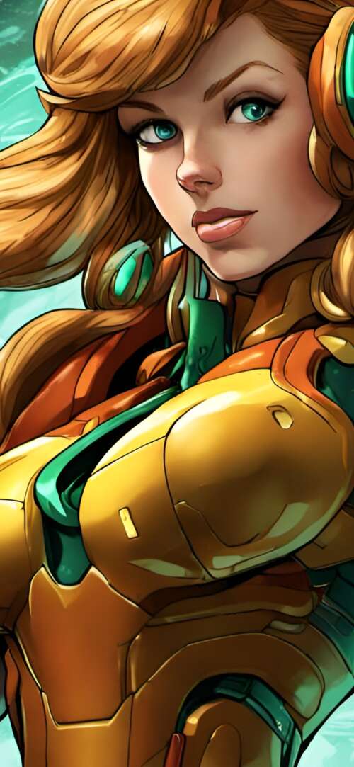 Samus Aran wearing her iconic Power Suit from the Metroid video game series. Oppo Find X9 Ultra free hd wallpapers