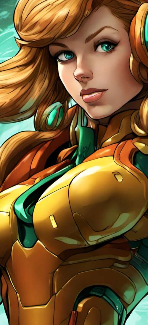Samus Aran wearing her iconic Power Suit from the Metroid video game series. realme neo7 Turbo wallpaper