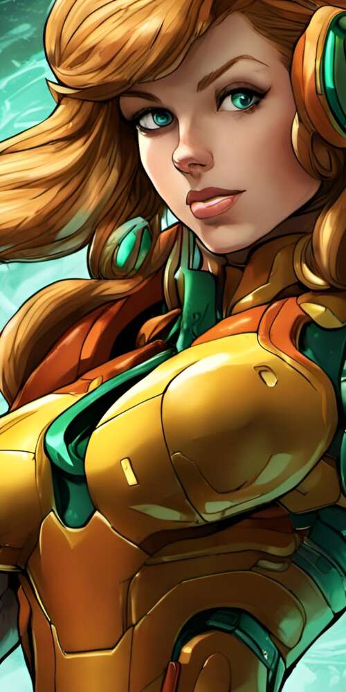 Samus Aran wearing her iconic Power Suit from the Metroid video game series. Doogee Fire 3 Max background images hd