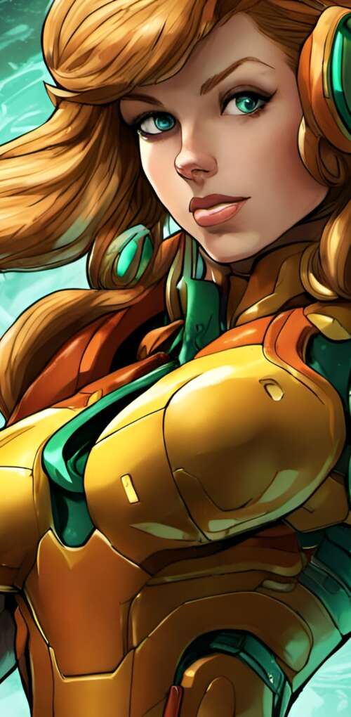 Samus Aran wearing her iconic Power Suit from the Metroid video game series. Huawei Mate 30 Pro pictures for wallpaper