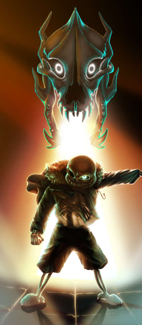 Sans, lo scheletro protagonista del videogioco Undertale, indossa la sua caratteristica... fossibot F112 PRO