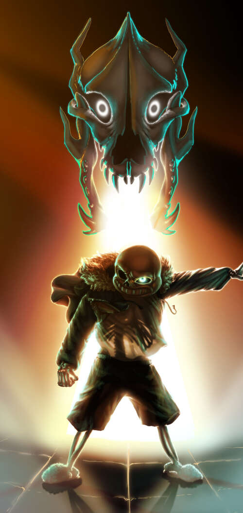 Sans, lo scheletro protagonista del videogioco Undertale, indossa la sua caratteristica... Vivo Y31d