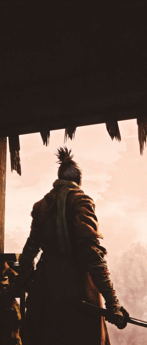 The character Sekiro from the video game Sekiro: Shadows Die Twice in a dramatic,... Samsung Galaxy Z Flip7 download free phone wallpaper