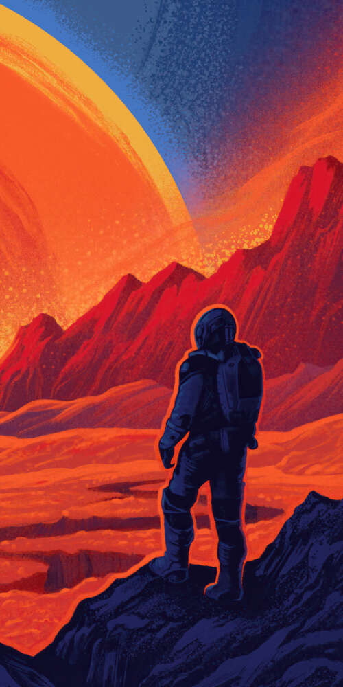 Un astronauta dettagliato, con indosso una tuta spaziale futuristica, fluttua in... Doogee Fire 3 Ultra