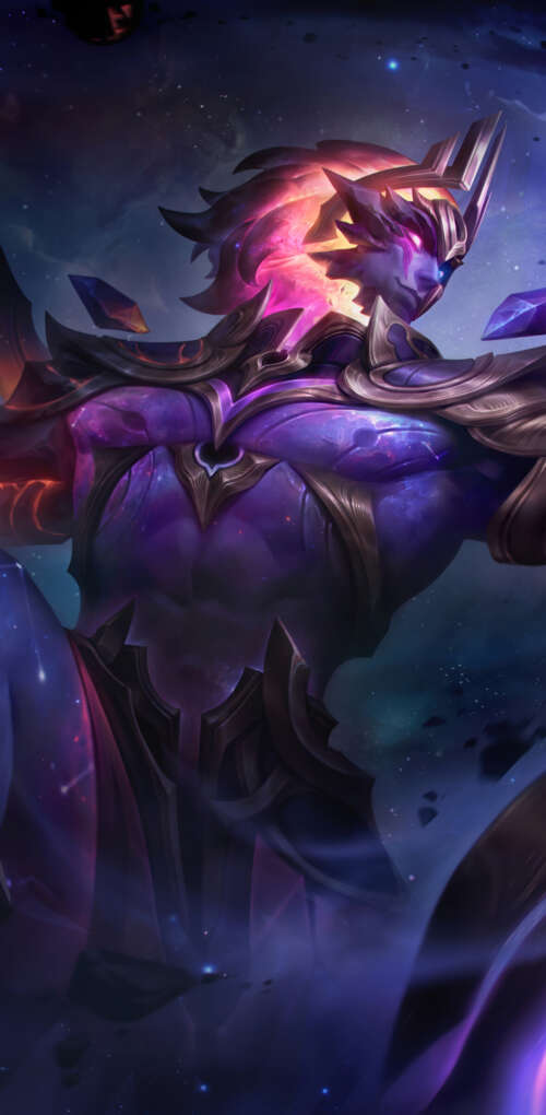 A detailed portrait of Sylas from League of Legends featuring his magical chains. Huawei Mate 30 Pro mobile wallpaper