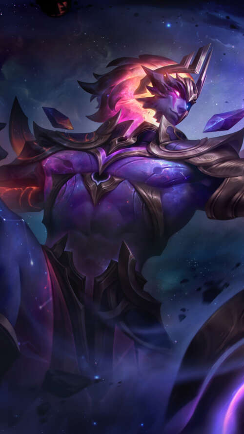 A detailed portrait of Sylas from League of Legends featuring his magical chains. lava Play Max background images hd