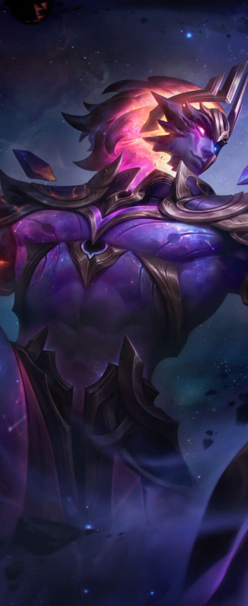 A detailed portrait of Sylas from League of Legends featuring his magical chains. Meizu Note 16 lock screen wallpaper