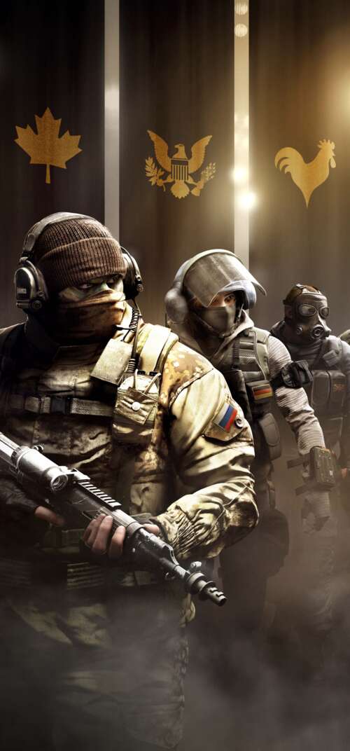 A detailed tactical operator from Tom Clancy's Rainbow Six Siege equipped with combat... free background images